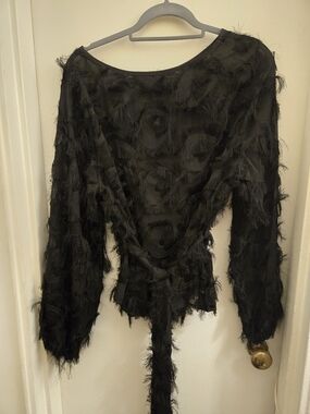 SHEIN Black Feather-Detail Blouse